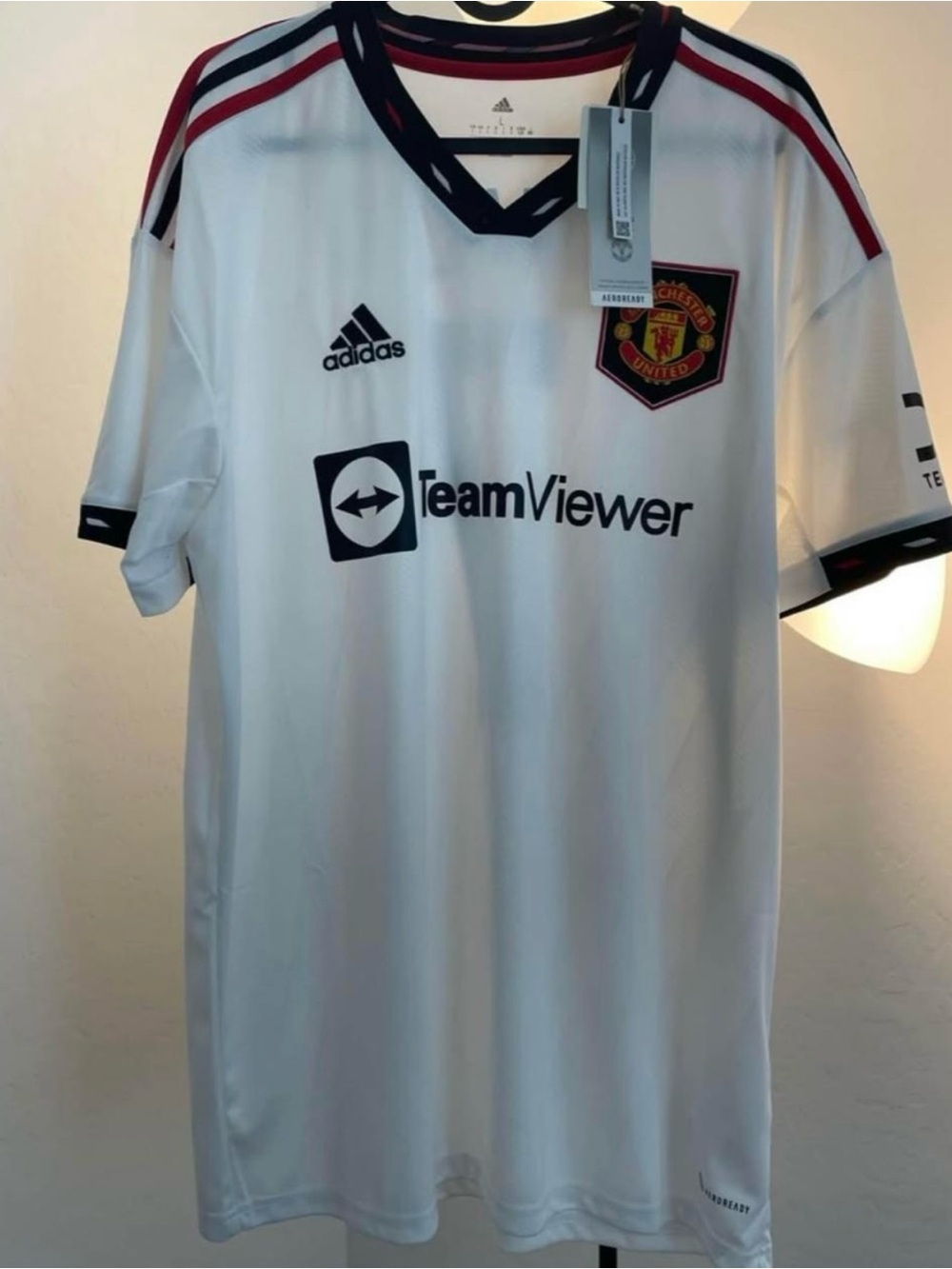 adidas Manchester United White and Black Men's Away Jersey with Red Accents